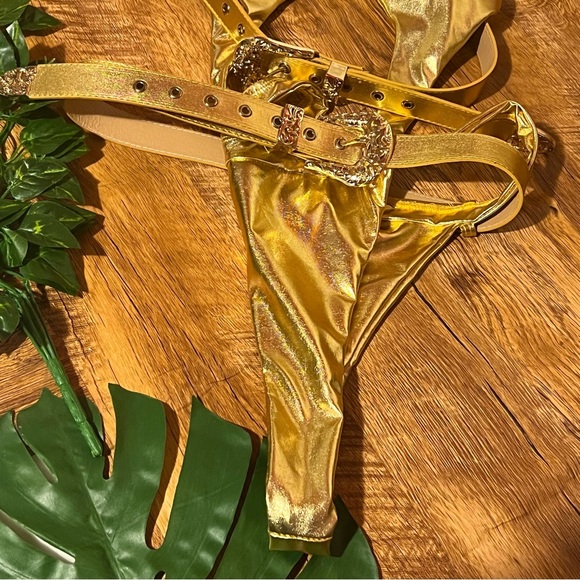 4.Double belted metallic gold one piece bikini size L - Picture 5 of 10